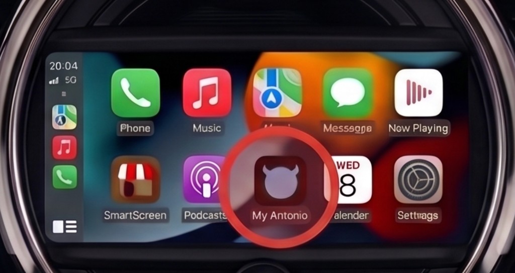 CarPlay app grid with My Antonio highlighted