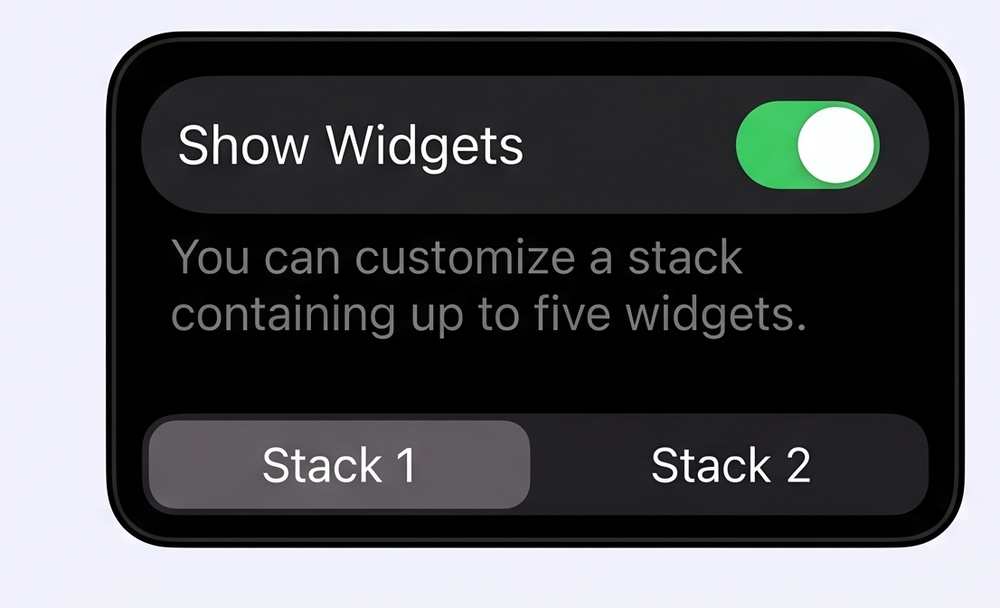 Show Widgets toggle on with stack buttons below