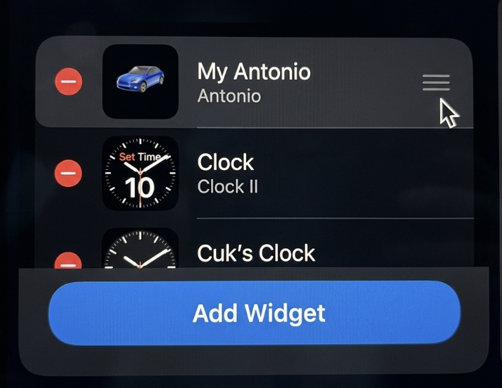Widget stack editor with My Antonio in the list