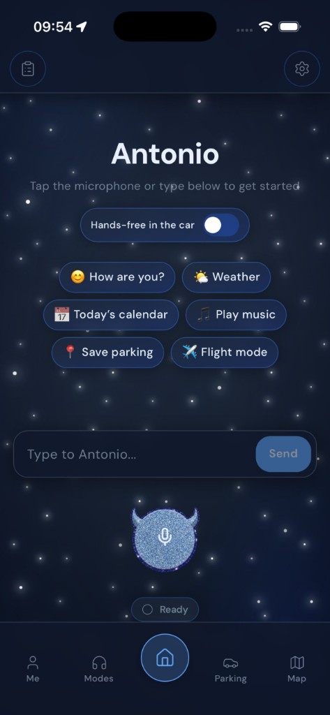 Antonio home screen with voice chat